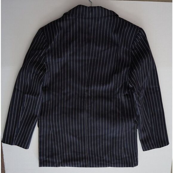 Silk & Salt Women's Sz Large Navy Blue Pinstripe My New Suit Coat Blazer Jacket - Picture 5 of 5